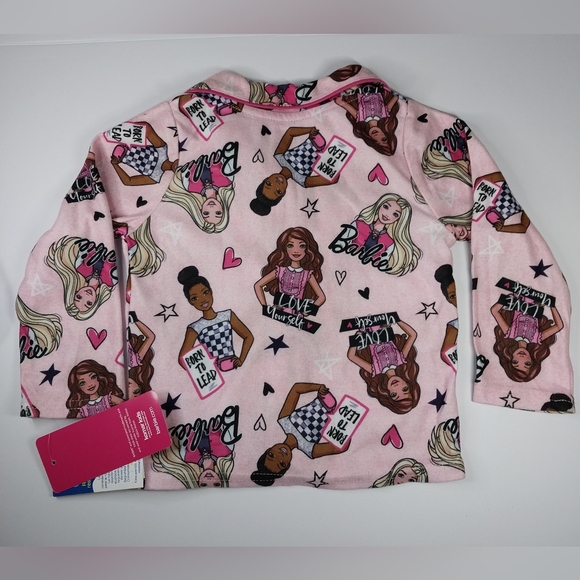 Barbie NWT Toddler 2T Pink Pajamas Two Piece Button Up Flannel Pajama Set - Picture 8 of 8